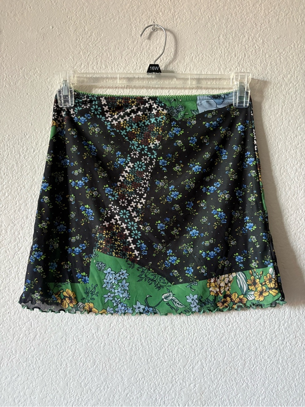 Urban Outfitters Black & Green Floral Patchwork Mini Skirt